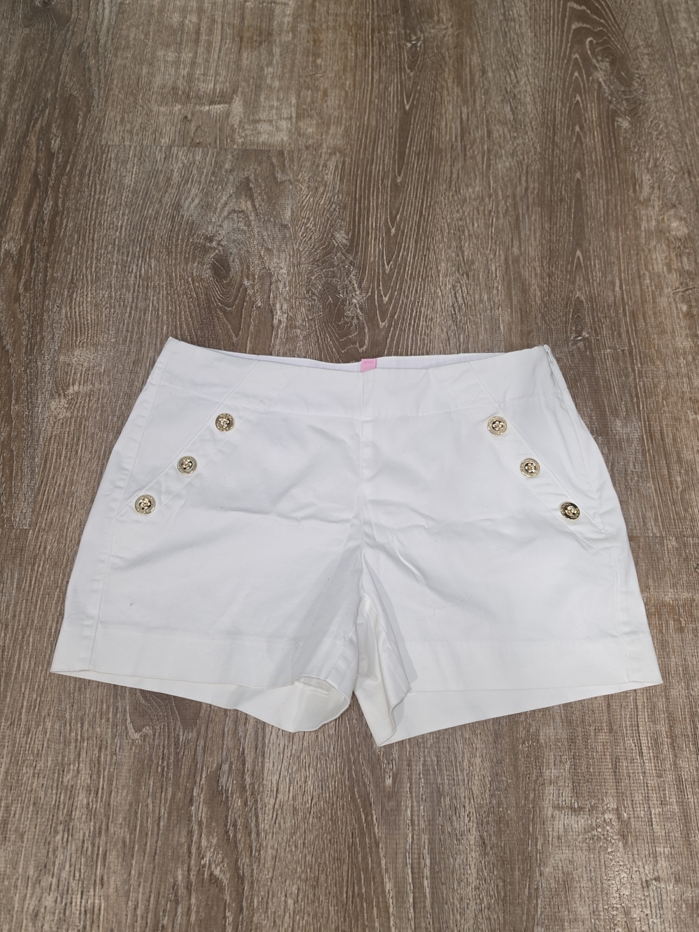 Lilly Pulitzer White Cotton Shorts with Gold Button Accents